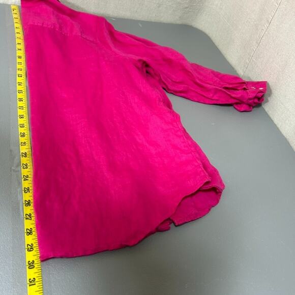 Sigrid Olsen Womens 100% Linen Button Up Top Size 1X Resort Roll Tab Sleeve Pink - Picture 7 of 8